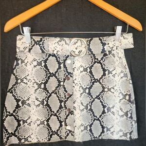 Snap Button-Down Mini Skirt, Faux Snake Skin